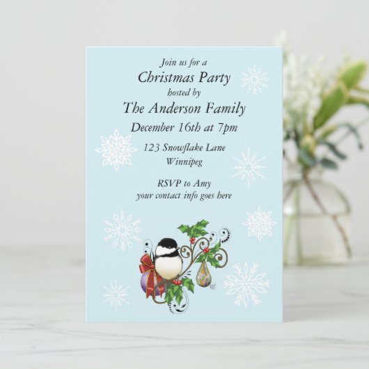 Winterweihnachtskikadee Einladung (Stehend Vorderseite)