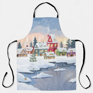 Winterweihnachtslandschaft mit schneebedecktem Hau Schürze