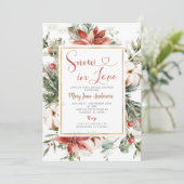 Winterweihnachtsschnee im Brautparty der Liebe Einladung (Stehend Vorderseite)