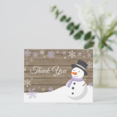 Winterweihnachtsschneemann Lila Dankeschön Karte (Stehend Vorderseite)