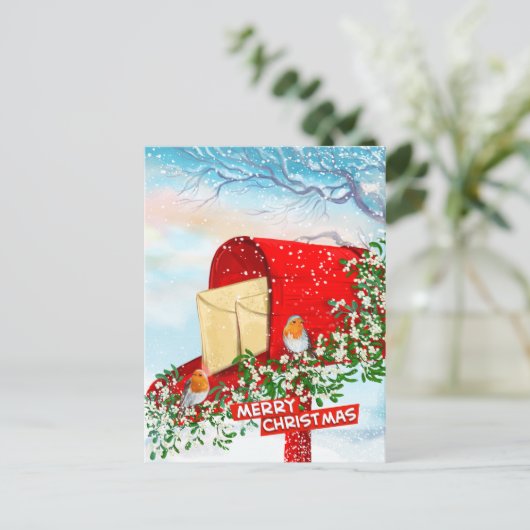 Winterweihnachtsvögel - Rote Postkarten Postkarten (Stehend Vorderseite)