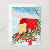 Winterweihnachtsvögel - Rote Postkarten Postkarten (Vorne/Hinten)