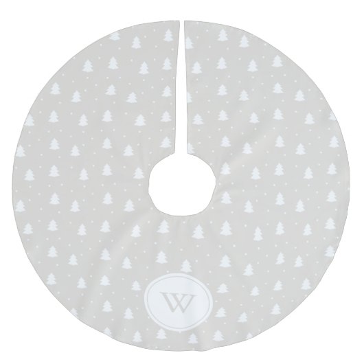 Winterweiß/Elfenbeinfarben-Monogramm Polyester Weihnachtsbaumdecke (Vorderseite)