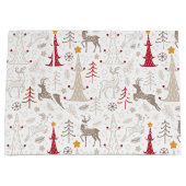 Winterweiß, Weihnachtsbaum und Hirsch Große Geschenktüte (Vorderseite)