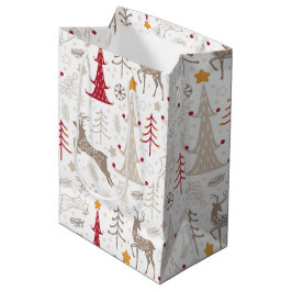 Winterweiß, Weihnachtsbaum und Hirsch Mittlere Geschenktüte