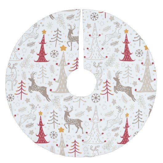 Winterweiß, Weihnachtsbaum und Hirsch Polyester Weihnachtsbaumdecke (Vorderseite)
