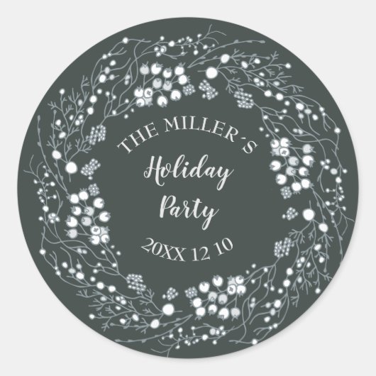 Winterweiße Beeren Blumenkranz auf Velours Grün Runder Aufkleber (Vorderseite)