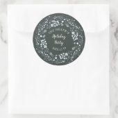 Winterweiße Beeren Blumenkranz auf Velours Grün Runder Aufkleber (Tasche)