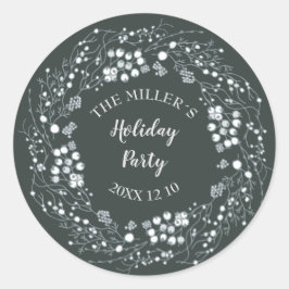 Winterweiße Beeren Blumenkranz auf Velours Grün Runder Aufkleber