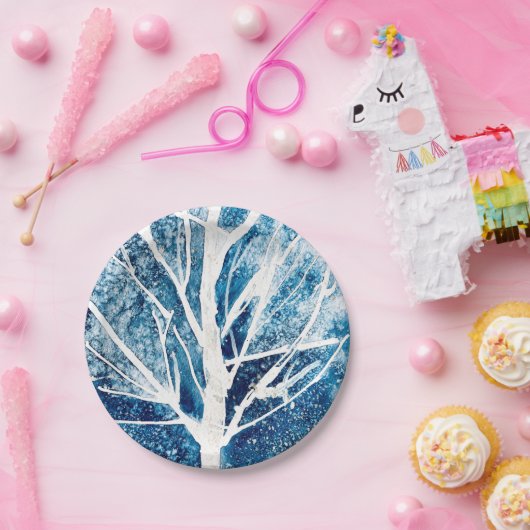 Winterweiße Birke Weihnachten Pappteller (Party)