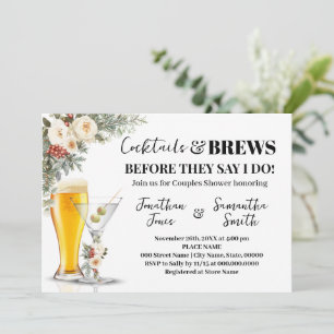 Winterweiße Blumen Cocktails & Gebräue Dusche Einladung