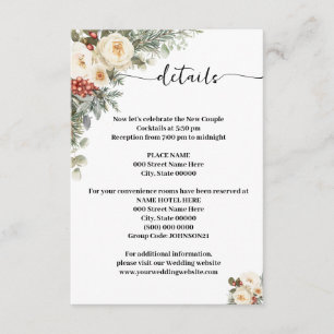 Winterweiße Blumen Details Hochzeit Begleitkarte