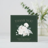 Winterweiße Blumen und grüne Weihnachtsfeier Dankeskarte (Stehend Vorderseite)