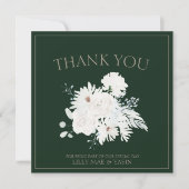 Winterweiße Blumen und grüne Weihnachtsfeier Dankeskarte (Vorderseite)