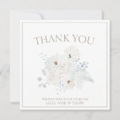 Winterweiße Blüte und Taupe Weihnachten Hochzeit Dankeskarte (Vorderseite)