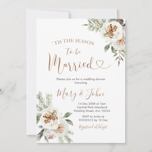 Winterweiße Blütenhochzeit Einladung (Vorderseite)