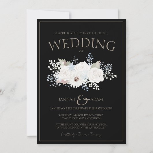 Winterweiße Blütenzeit und Schwarze Weihnachtszeit Einladung (Vorderseite)