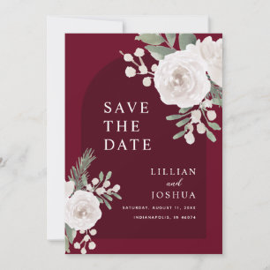 Winterweiße botanische Burgunder Hochzeit Save The Date