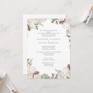 Winterweiße Florale Kiefernzapfen Elegante Beide E Einladung