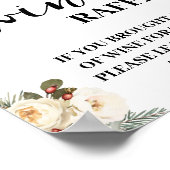 Winterweiße Florale Weinflasche Hier Karte Poster (Ecke)
