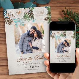 Winterweiße Hochzeiten Rose und Pine Foto Save The Date