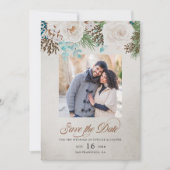 Winterweiße Hochzeiten Rose und Pine Foto Save The Date (Vorderseite)