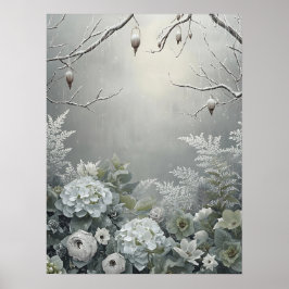 Winterweiße Hortensien-Blumenkunst-Tischdekoration Poster