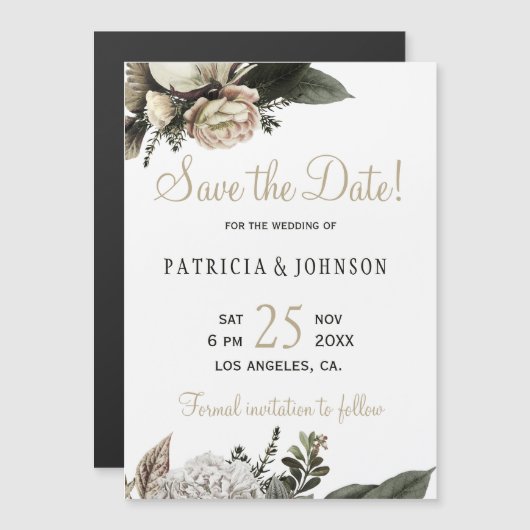 Winterweiße Pfingstpöne - Hochzeitsfeiern Save the Magneteinladung (Vorne/Hinten)