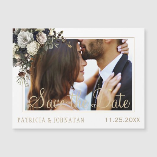 Winterweiße Pfingstpöne - Hochzeitsfeiern Save the Magnetkarte (Vorderseite)