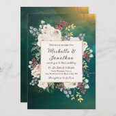 Winterweiße Rosen auf Christlicher Hochzeit Einladung (Vorne/Hinten)