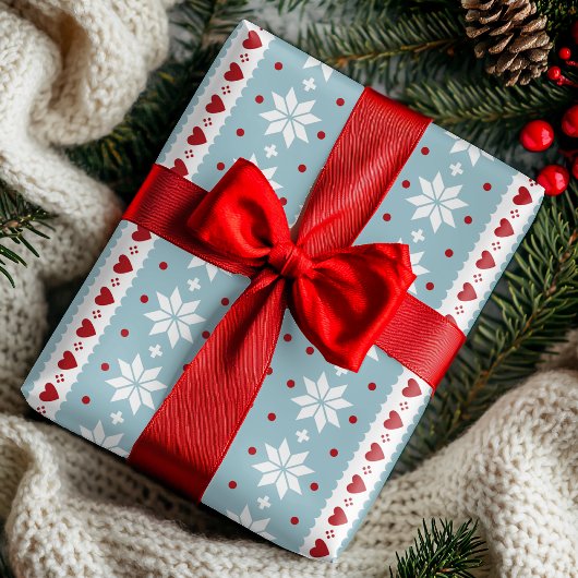 Winterweiße Schneeflocke Rote Liebe Nordic Geschenkpapier