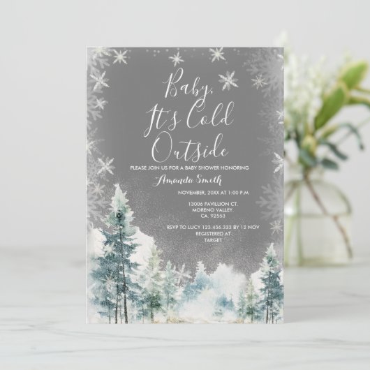 Winterweiße Schneeflocken Kaltes Außendusche Einladung (Stehend Vorderseite)