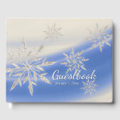Winterweiße und blaue Schneeflocken Gästebuch (Vorderseite)