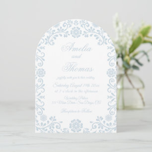 Winterweiße und hellblaue Talavera-Hochzeit Einladung