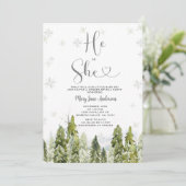 Winterweiße Weihnachtsgeschlechtsdarstellung Einladung (Stehend Vorderseite)