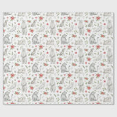 Winterweiße Weihnachtstiere Umschlagpapier Geschenkpapier (Flach)
