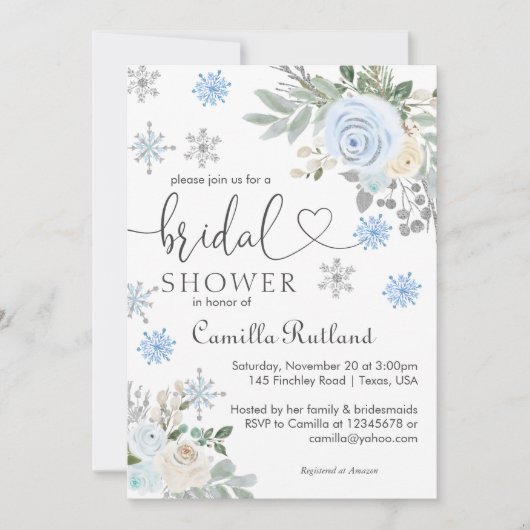 Winterweißer Blütenschneeflocken Brautparty Einladung (Vorderseite)
