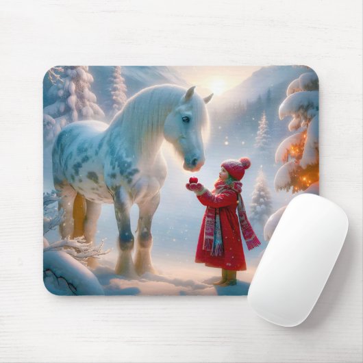 Winterweißes gepflastertes Pferd Mousepad (Mit Mouse)