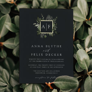 Winterwiese Monogramm   Botanische Hochzeit Folieneinladung