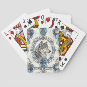 Winterwolf-Portrait in Verziertem Blau- und Graura Spielkarten