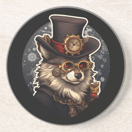 Winterwolf-Steampunk Getränkeuntersetzer (Vorne)