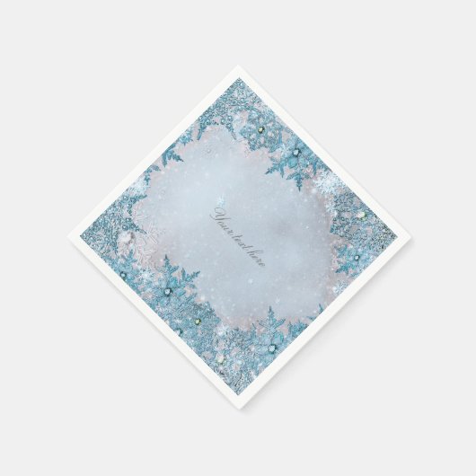 Winterwonderland Blaue Schneeflocken Elegantes Par Serviette (Ecke)