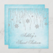 Winterwonderland Diamantschneeflocken Süß 16 Einladung (Vorne/Hinten)