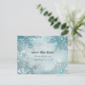 Winterwonderland Elegante Schneeflocken Save the D Ankündigungspostkarte (Stehend Vorderseite)