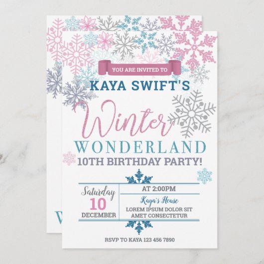 Winterwonderland Geburtstagseinladung Einladung (Vorne/Hinten)