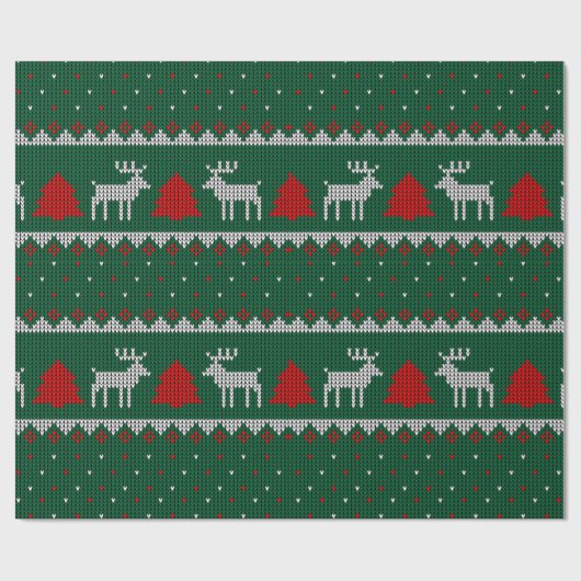 Winterwonderland, Rentier Pine Tree Green Geschenkpapier (Flach)