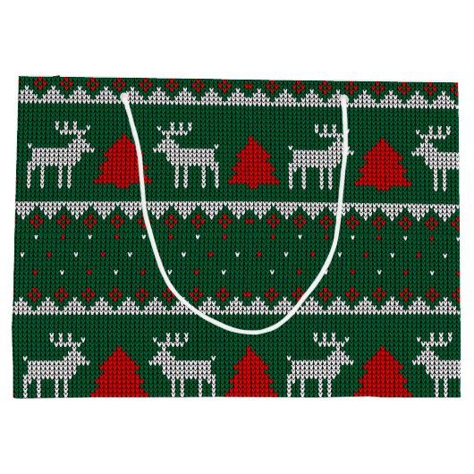 Winterwonderland, Rentier Pine Tree Green Große Geschenktüte (Rückseite)