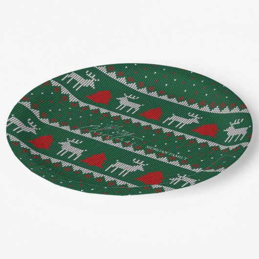 Winterwonderland, Rentier Pine Tree Green Pappteller (Schrägansicht)