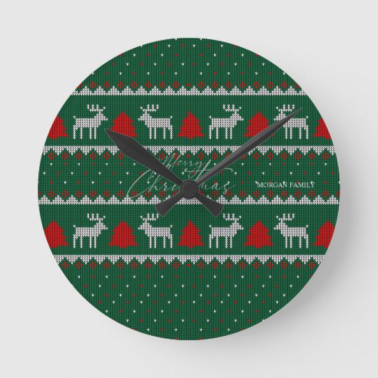Winterwonderland, Rentier Pine Tree Green Runde Wanduhr (Vorderseite)
