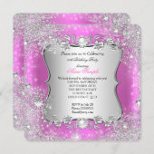 Winterwonderland Rosa Silberschneeflocke Geburtsta Einladung (Vorne/Hinten)